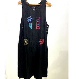 Positive attitude 100% linen maxi dress art to wear bohemian pockets women L